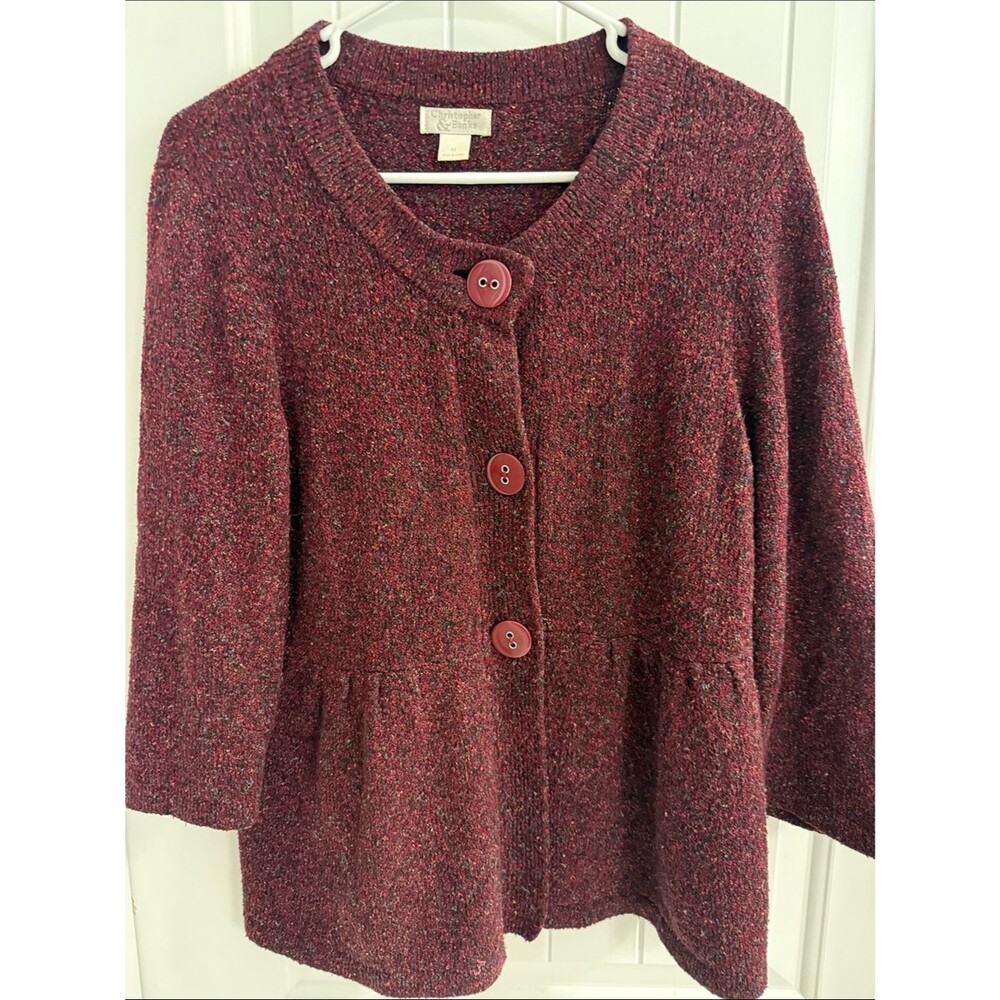 Christopher & Banks Woman’s Maroon Peplum Cardigan size Medium